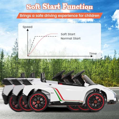 Ride on Car Lamborghini Licensed 12V Battery Powered 4WD Sports Car with Remote Control (White)