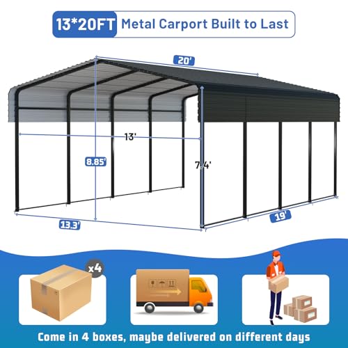 Metal Carport 13 * 20 FT Heavy Duty Carport Canopy with Galvanized Steel Roof Multi (13*20FT)