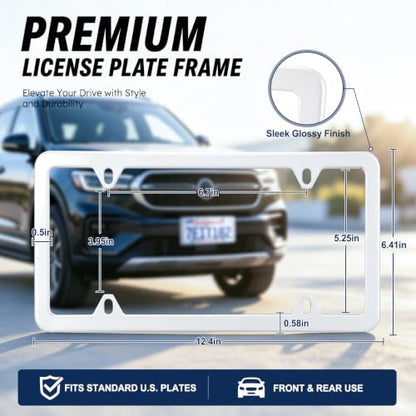 4 Holes Stainless Steel License Plate Frames (White)