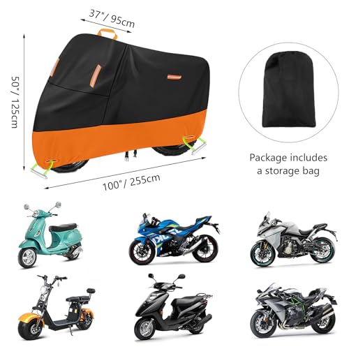 Motorcycle Cover Waterproof Outdoor 300D Oxford Heavy Duty Oxford All Season Sun Protection Fit up to 100 inch Dirt Bike Fat Boy Fat Bob Honda Africa (Black & Orange 1 / XXXL (96" x 37" x 50"))