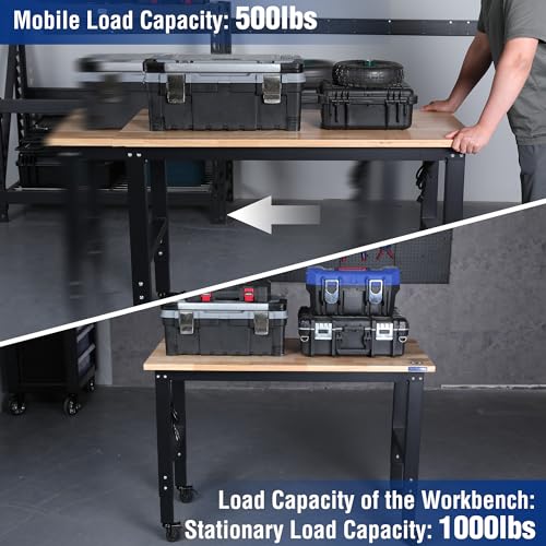 48" Adjustable Workbench with Wheels and Leveling Foot (48"x22" 2-IN-1 Workbench)