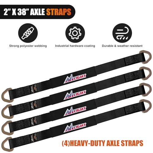 2" x 38" Axle Tie Down Straps with D (4Pcs 2in x 38in Axle Tie Down Straps Black)