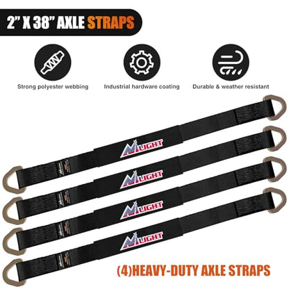 2" x 38" Axle Tie Down Straps with D (4Pcs 2in x 38in Axle Tie Down Straps Black)