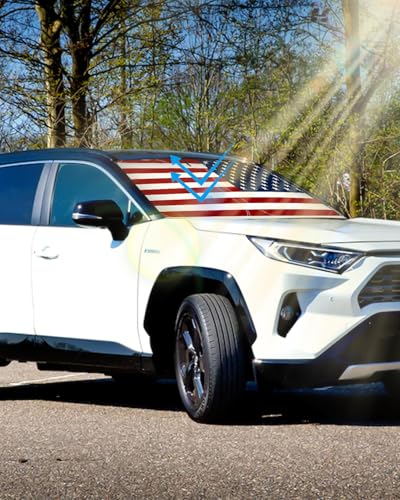 American Flag Car Windshield Sun Shade Compatible with Toyota RAV4 2019 (for Toyota RAV4 2019-2024 - USA Flag)