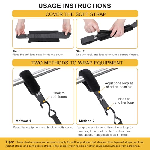 Soft Loop Tie Down Straps for Protecting Motorcycle (Black / 1"x15"-4pcs)