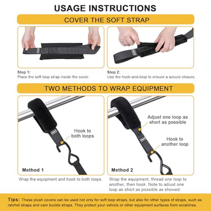 Soft Loop Tie Down Straps for Protecting Motorcycle (Black / 1"x15"-4pcs)