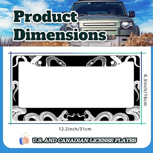 Snake Crawling Gothic License Plate Frame Stainless Steel 6.3 X 12.2 Inch (Black And White Snake Crawling)
