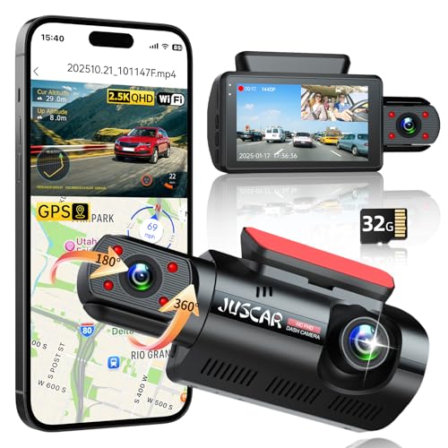 2.5K+1K Dual Dash Cam Front and Inside with GPS WiFi (2 front and inside)