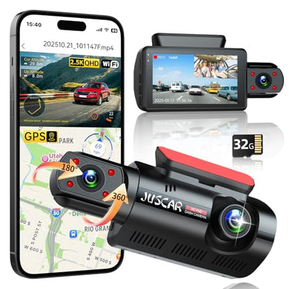 2.5K+1K Dual Dash Cam Front and Inside with GPS WiFi (2 front and inside)