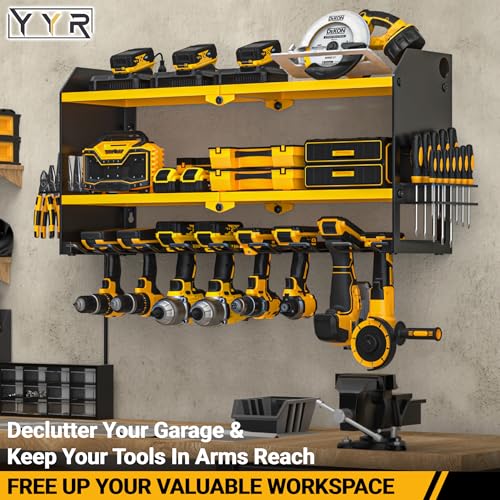 Power Tool Organizer with Charging Station Wall Mount (with Power Strip / Yellow)