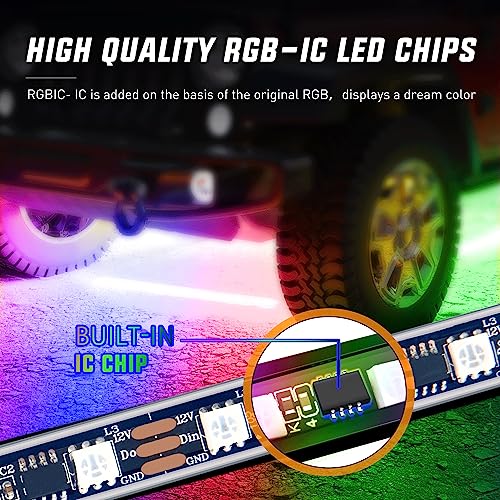 6PCS Dream Color LED Underglow Lights with APP & Remote Control (6Pcs RGB-IC Underglow Light)