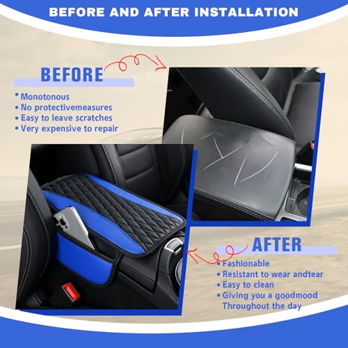 Leather Car Center Console Cover with Side Pockets (Blue)
