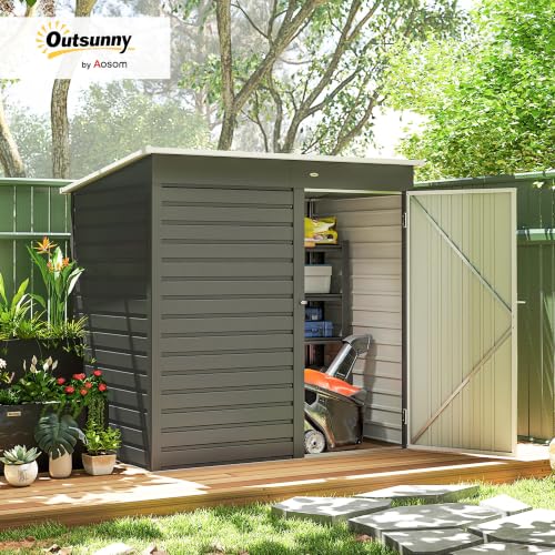 6' x 4' Metal Garden Tool Shed Small Outdoor Tool Shed Light Gray (Light Gray)
