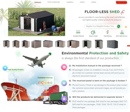 10' x 14' Metal Outdoor Storage Shed (Dark Grey / 10x14)