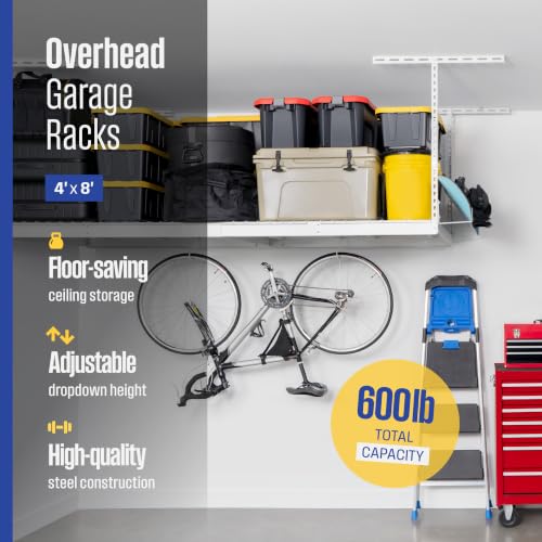 White 4x8 Overhead Storage Rack w (White / 12"-21")