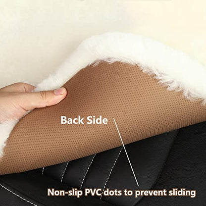 Genuine Sheepskin Car Seat Cushion Seat Covers for Cars Truck SUV Comfort Seat Protector Pad for Car Driver Seat Car Accessories for Decor (Black / 2 Front Seat Cushions & Bench Seat Cushion-3 Pcs)