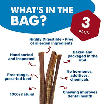 12 Inch Bully Sticks for Dogs (3 Count (Pack of 1))