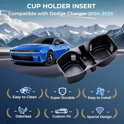 Center Console Cup Holder Inserts for Dodge Charger 2026 2025 2024 (Fit for 2024-2026 Charger)