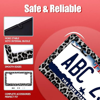 Black Gray Leopard Print License Plate Frame Cheetah Print License Holder (Black Gray Leopard Print)
