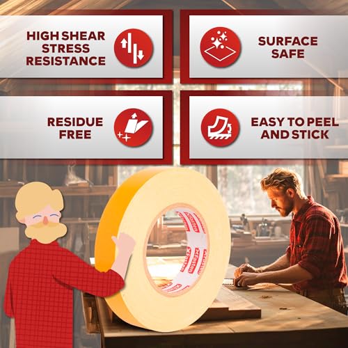 Double Sided Woodworking Tape 1 Inch x 108 Feet (1 Inch x 36 Yards (3 Pack))