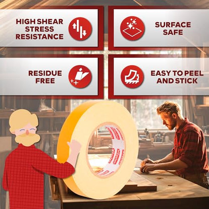 Double Sided Woodworking Tape 1 Inch x 108 Feet (1 Inch x 36 Yards (3 Pack))