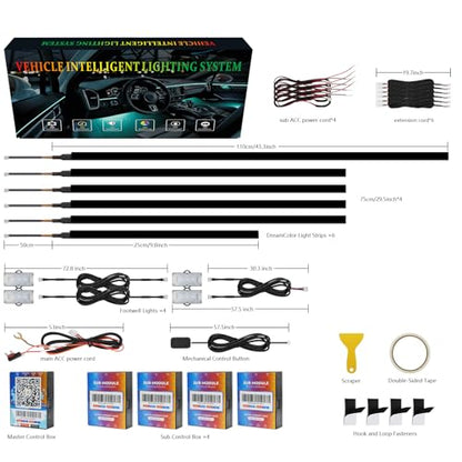 Dreamcolor Acrylic Car Interior Lights 10 in 1 RGB LED Strip Lights APP Control Zoned Control System 252 Color Modes DIY Fiber Optic Ambient Lighting Kits Music Car Neon Light Kits New Version (dreamcolor 10 lights(new))