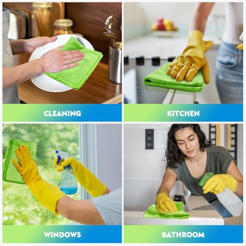 Green Microfiber Cleaning Cloth 12 Pack (Green / 12.5 x 12.5 Inch)
