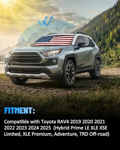 American Flag Car Windshield Sun Shade Compatible with Toyota RAV4 2019 (for Toyota RAV4 2019-2024 - USA Flag)