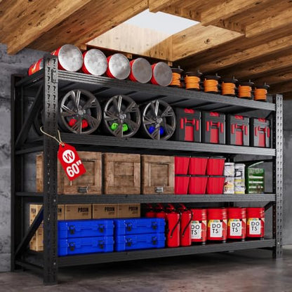 60” Wide Heavy Duty Metal Garage Shelving (Matte Black / 60"Wx24"Dx70" H)