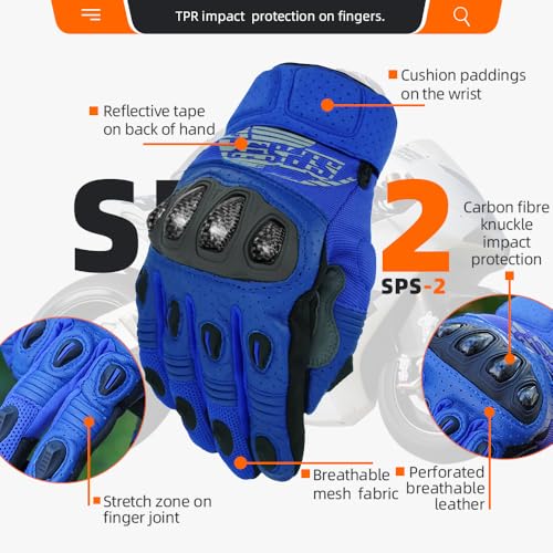SPS 2 Unisex Touchscreen Road Racing Motorcycle MTB Sports Gloves Also fit BMX MX ATV Mountain Bike Bicycle Cycling Off (Blue SPS-2 / M Youth)