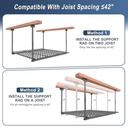 45-Inch x 45-Inch Overhead Garage Storage Rack 250LBS Weight Capacity (Black / 3.8x3.8 ft)