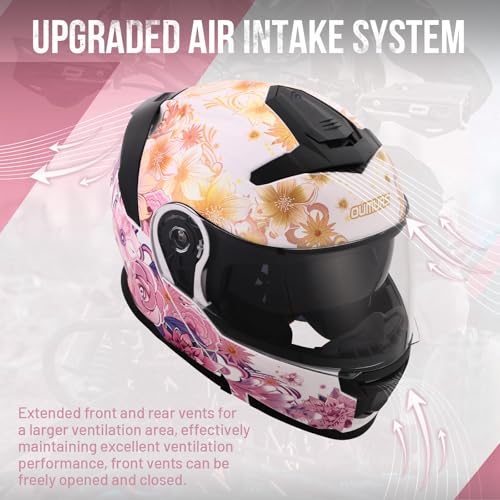 Pink Modular Motorcycle Helmets Full Face Flip up Street Bike Motorcycle Helmet for Unisex Adult Flower Sea (Flower Sea Pink / XX-Large)