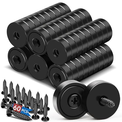 Strong Magnets Heavy Duty Screw On Neodymium 20LBS Magnet 60 Pack (Black / 0.63in)