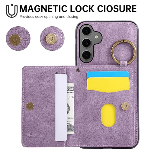 Compatible with Samsung Galaxy S26 Plus S26+ 5G Wallet Case and Screen Protector Crossbody Shoulder Strap Ring Buckle Stand Card Holder Magnetic Car Mount Phone Cover for S26Plus 26S + S 26 26+ Purple (Purple / for S26 Plus)