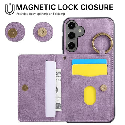 Compatible with Samsung Galaxy S26 Plus S26+ 5G Wallet Case and Screen Protector Crossbody Shoulder Strap Ring Buckle Stand Card Holder Magnetic Car Mount Phone Cover for S26Plus 26S + S 26 26+ Purple (Purple / for S26 Plus)