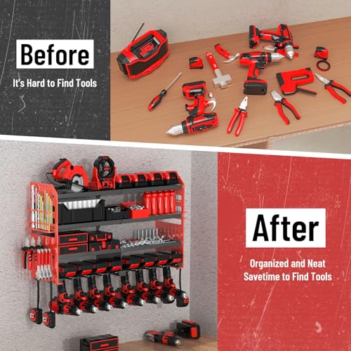 Power Tool Organizer Wall Mount (Red / 1PC 8 Drills Holder)