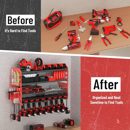Power Tool Organizer Wall Mount (Red / 1PC 8 Drills Holder)
