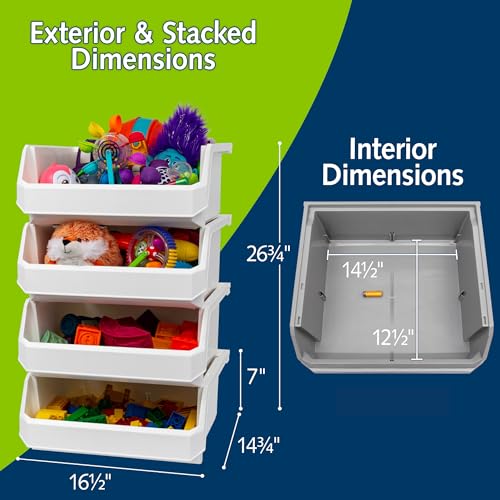 Extra Large Stackable Plastic Storage Bins (White / Extra Large, 4-Pack)