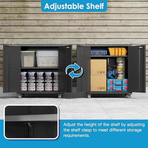 71" Metal Garage Storage Cabinet with Pegboards (Black&silver / 15"D x 30"W x 71"H)