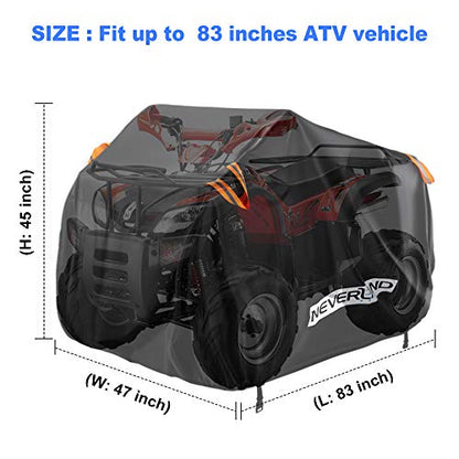 ATV Cover 300D Waterproof Heavy Duty 4 Wheel Quad Cover up to 82" (black(Upgrade） / XL:82.68"L x 47.24"W x 45.28"H)