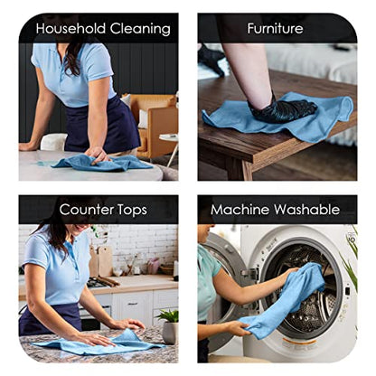 Microfiber Cleaning Cloths (Pack of 36 - 16x16 Inches / Blue)