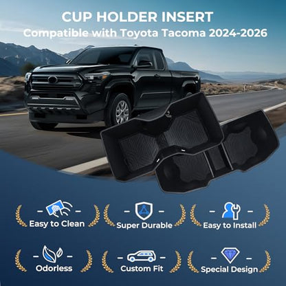 Center Console Cup Holder Inserts for Toyota Tacoma 2026 2025 2024 (Cup Holder for 2024-2026 Tacoma)