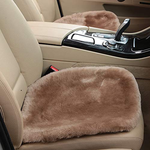 Genuine Sheepskin Car Seat Cover for Fuzzy Soft Fur Wool Cushion (Camel)