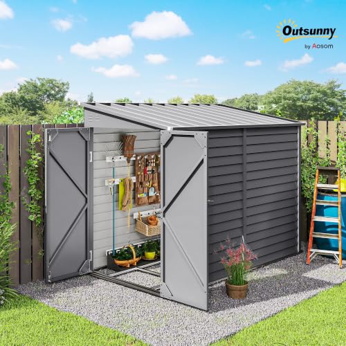 4.6' x 9' Steel Outdoor Storage Shed Waterproof Lean (Gray)