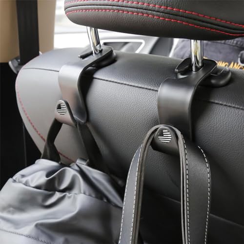 4 Pack Headrest Hooks for Vehicle Seats (Black/Black Flag)