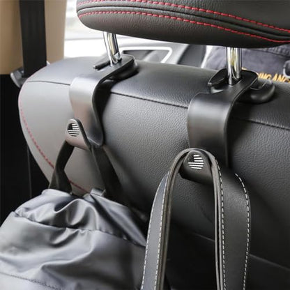 4 Pack Headrest Hooks for Vehicle Seats (Black/Black Flag)