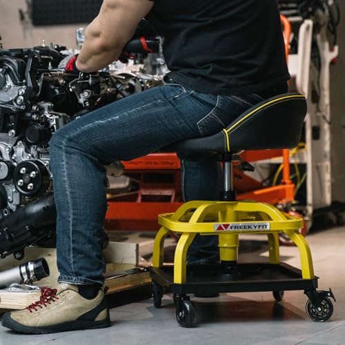 Rolling Shop Stool with Wheels (Yellow)