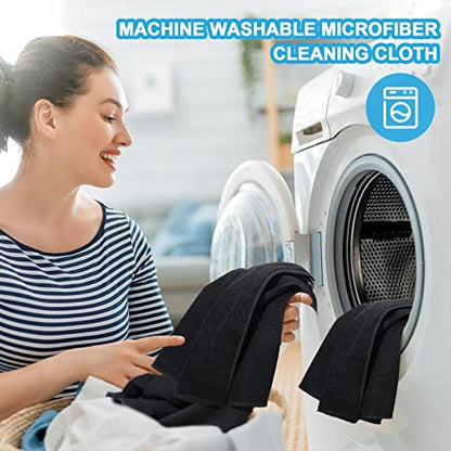 100 Pack 12'' x 12'' Microfiber Cleaning Cloths Reusable Cleaning Rags Bulk Microfiber Towels Softer Highly Absorbent Washcloths for House Kitchen Car Window (Black)