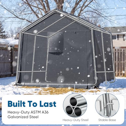 8x10FT Carport Shelter Storage Shed with Roll (8'X10' / Dark Gray)