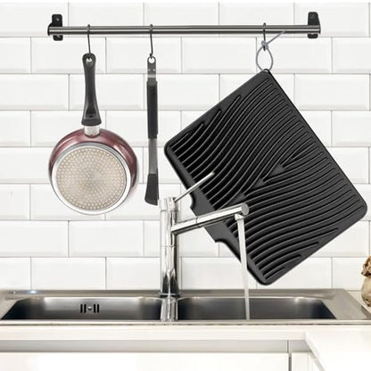 Silicone Dish Drying Mat for Kitchen Counter (Black-2pcs / 20" x 15")